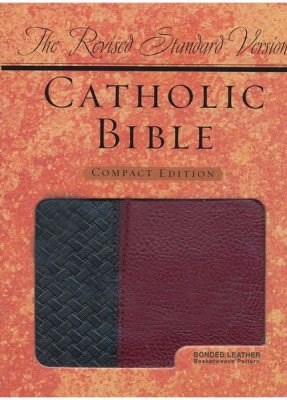 RSV CATHOLIC BIBLE/COMPACT EDITION-BLACK/BURGUNDY BASKETWEAVE BONDED LEATHER