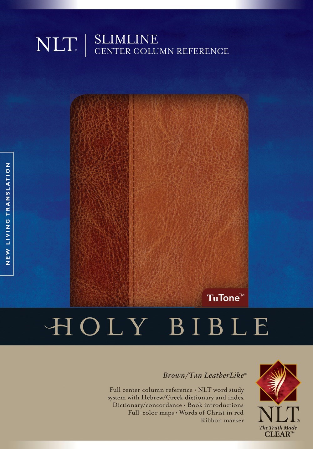 NLT SLIMLINE CENTER COLUMN REFERENCE BIBLE-BROWN/TAN TUTONE INDEXED