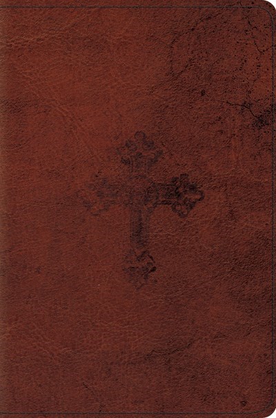 ESV COMPACT BIBLE-WALNUT WEATHERED CROSS DESIGN TRUTONE