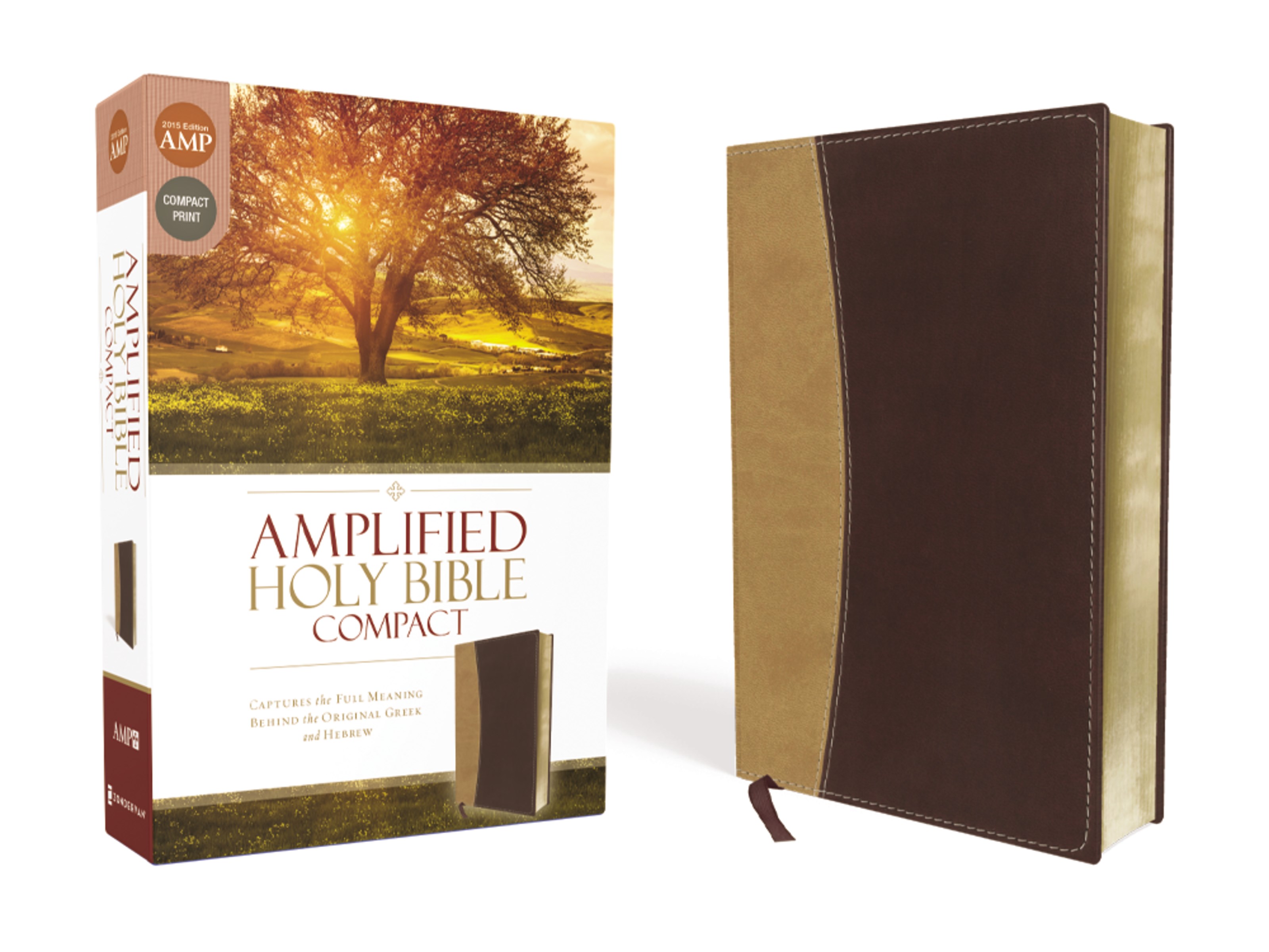 AMPLIFIED HOLY BIBLE/COMPACT (REVISED)-CAMEL/BURGUNDY DUOTONE