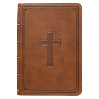 KJV LARGE PRINT COMPACT BIBLE-SADDLE TAN FAUX LEATHER