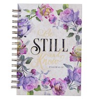 JOURNAL-WIREBOUND-BE STILL-WHITE/PURPLE FLORAL-LARGE